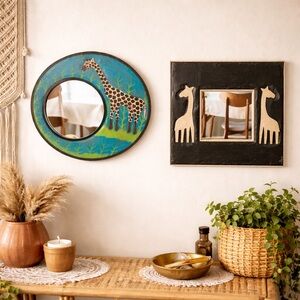 Handmade Giraffe Mirrors Whimsical Boho Decor